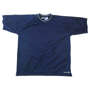 Y2K Reebok Striped Collar Embroidered Union Jack Jersey Tee Navy Blue Men’s XL